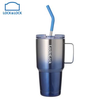 乐扣乐扣  镜蓝双饮冰霸杯蓝色800ml 保温杯家用不锈钢内胆大容量高颜值办公室水杯LHC6795FU