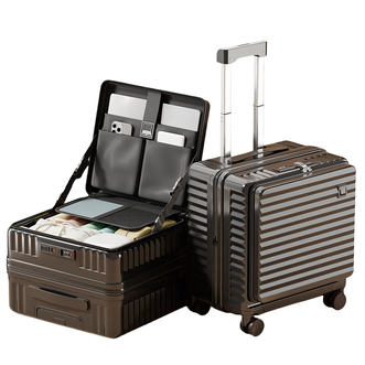 锐承（Ruicheng）  侧开小行李箱短途旅行超轻便拉杆箱613拉链-18寸暗夜黑