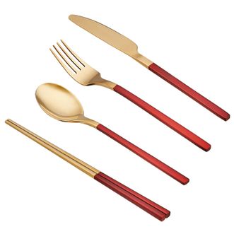 浮士德  普罗旺斯红金4件套 刀叉勺筷 餐具用品 FD-105