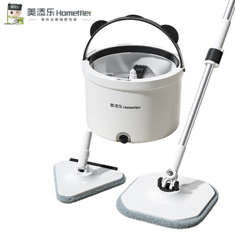 美添乐  净污分离旋转拖把家用一拖净免手洗自拧水拖布4布+三角玻璃擦+清洁片