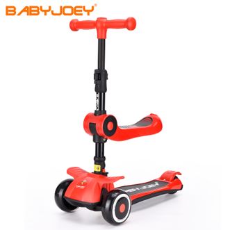 Babyjoey  三合一儿童滑板车1-3-6岁宝宝周岁礼学步可折叠可座滑行 【三合一 铝合金】红色-闪光轮