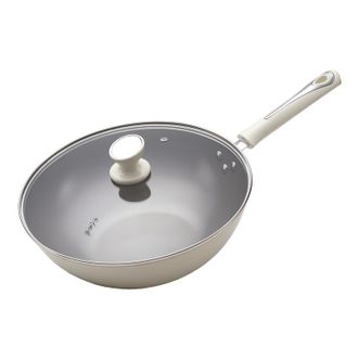 十八子作  爱家不沾炒锅  HM-206-32C 32CM  无涂层平底煎锅匠心龙鳞防锈铁锅炒菜锅0涂层炒锅【带锅盖】