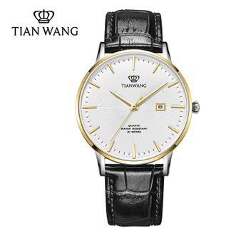 天王/Tianwang  手表  简约真皮皮带 情侣款石英表 腕表 （男表黑带）