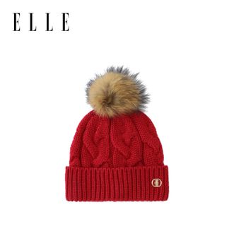 Elle  羊毛针织帽女士秋冬季户外保暖时尚百搭可拆卸毛球冷帽毛线帽
