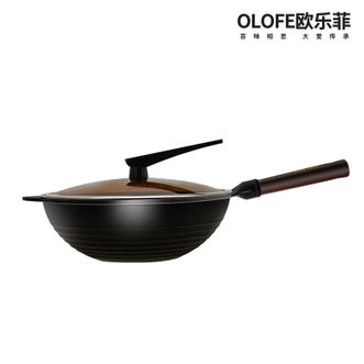欧乐菲/OLOFE  黑晶压铸炒锅  轻便 32cm 不粘锅 炒菜锅 煎锅 少油烟 灶具 通用 可立锅盖 OLO32HY