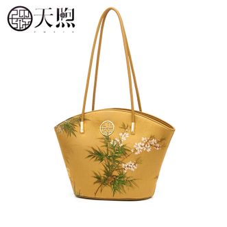 天煦PMSIX新款复古真丝中年女士大容量耐磨单肩托特包时尚百搭手提包P220263