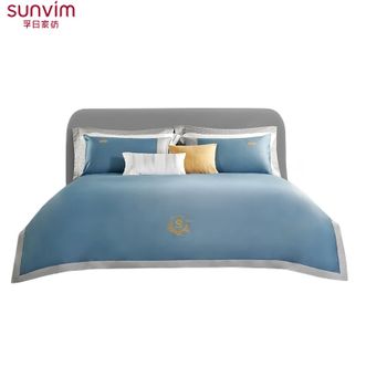 孚日家纺/sunvim  60S棉瑞曼之城四件套 高支贡缎全棉轻奢时尚床品套件 床单枕套被套200cm*230cm四件套 蓝色