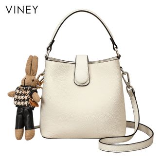 viney  真牛皮手提包女轻奢斜挎水桶包洋气腋下包时尚ck风女士单肩包V90946