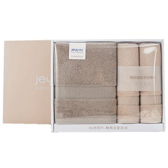 洁玉/jeyu  纯棉毛巾吸水速干柔软亲肤男女儿童加厚超柔赛络系列盒装三条装TG19-03C颜色随机
