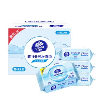 维达  超净化纯水湿巾 80片*4包 母婴可用 婴儿湿巾 手口可用 湿纸巾