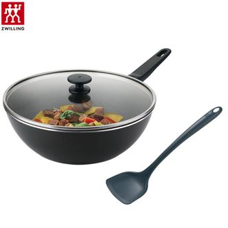 双立人  不粘炒锅30cm 家用炒菜锅不粘锅平底煎炒锅+大号硅胶铲 Now Marble厨房烹饪锅具