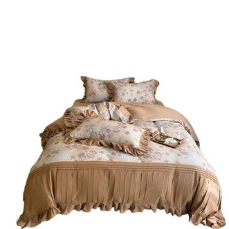 宜恋  【100支新疆长绒棉四件套】1.8米床 加厚磨毛数码印花 高奢撞色花边 四季通用 橘子海/YS