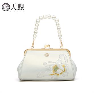 天煦/PMSIX  夏季白色刺绣旗袍包手提单肩斜挎小包 P220251