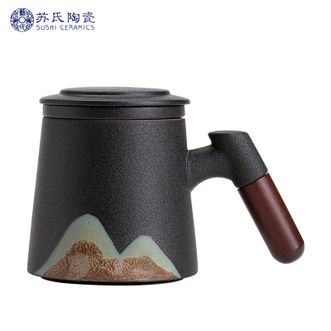 苏氏陶瓷/SUSHI CERAMICS  办公杯手绘釉画彩千里江山聚财茶隔水杯陶瓷内胆过滤中国风礼盒装