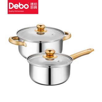 德铂（Debo）  维利斯不锈钢汤锅奶锅套装锅具二件套DEP-918