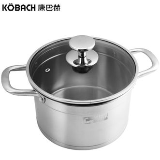 康巴赫  欧式不锈钢汤锅22cm不锈钢加厚复底双耳可视锅盖TOUC22A1
