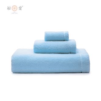 初爱  白云系列新疆棉纯棉舒适柔软吸水不掉毛A类家用节日礼盒装毛巾方巾浴巾三件套 毛巾+浴巾三件套礼盒 天蓝色 BY005