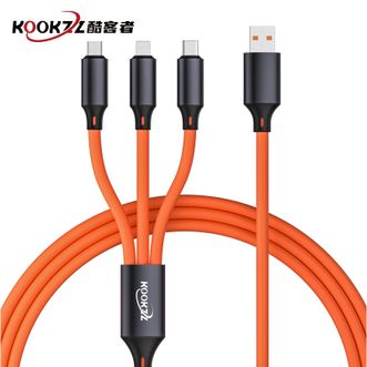 KOOKZZ  液态一拖三超级快充数据线苹果/Type-c/安卓手机充电数据传输 SJ32橙色
