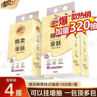 清风  悬挂式抽纸 4层 250抽*4大提整箱装 卫生间厕所卫生纸纸巾纸品柔纸巾挂纸