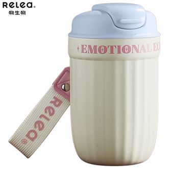 物生物  胖丁咖啡杯380ML 高颜值咖啡杯316不锈钢保温杯便携防漏水杯 奶油蓝