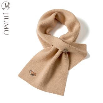 玖慕/JIUMU  纯羊毛小围巾女秋冬24新款加厚保暖红色招财针织围脖妈妈礼物 蝶 卡其色-锦鲤