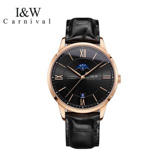 I&W CARNIVAL HWGUOJI  男士手表 全自动机械表 瑞士手表 腕表（玫黑色 黑皮带）