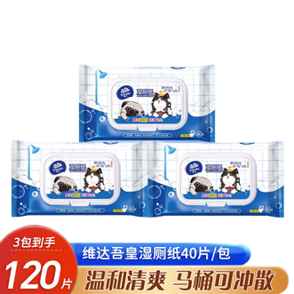 维达  湿厕纸 洁厕湿纸巾40片厕纸RO纯水 温和擦走细菌卫生湿巾 3包