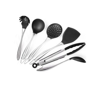 Jeetee  吉特不锈钢硅胶厨具炒菜锅铲勺子铲子漏勺厨房烹饪工具 不锈钢硅胶汤勺6件套