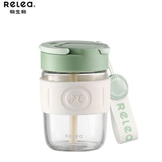 物生物（RELEA）星语玻璃杯提绳款360mL玻璃杯手持咖啡杯高颜值水杯户外旅行便携学生吸管杯泡茶杯-柔雾绿
