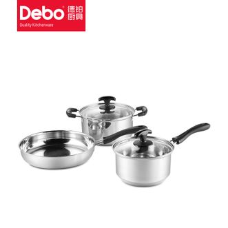 德铂（Debo）  不锈钢锅具汤锅套装汤锅煎锅奶锅三件套 铂洛尼亚套装锅