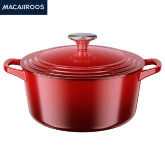 MACAIIROOS  臻彩珐琅汤锅22CM/3L双耳炖肉锅煲汤锅珐琅铸铁锅MCT22T18（红）
