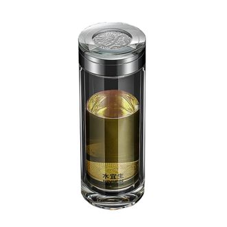 水宜生  玻璃杯双层泡茶杯浮雕银币杯礼盒装 锌合金 380ml 上善若水/龙腾盛世/一帆风顺