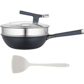 Debo  德铂0涂层不粘炒锅无油烟有钛锅-带盖送硅胶铲蒸格 32cm DEP-DS405