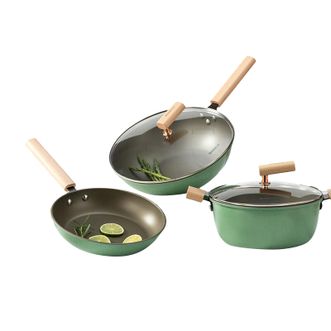 佰造BAIZAO  不粘锅三件套 炒锅 汤锅 煎锅 BZ-FTZ527B明火使用 青韵悦厨家庭用