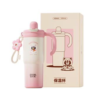 康佳  QQfamily联名款保温杯 316L不锈钢吸管冰霸杯高颜值700ML容量饮水杯 蜜桃粉