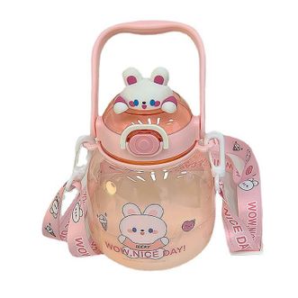 木の晖 卡通大容量塑料杯 水杯 儿童户外公仔吸管杯 斜跨大肚水壶 1310ml