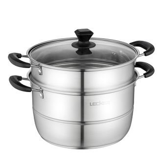 lecker  希瑟304不锈钢双层复底燃气电磁炉通用蒸汤锅28cm KR-517