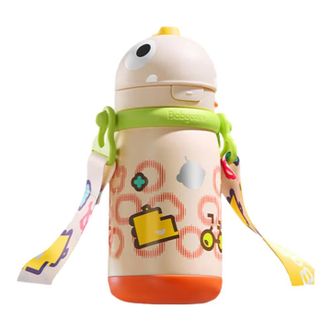 Bc Babycare  儿童保温杯宝宝学饮吸管水杯水壶316L不锈钢保温水壶全身可拆 恐龙背带款+吸嘴-光电青 450ml