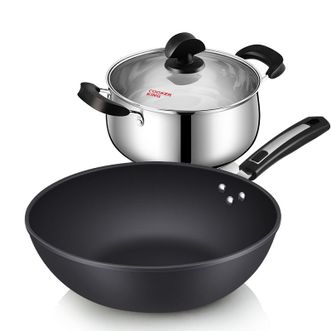 炊大皇（COOKER KING）  锅具两件套炒锅铁锅304不锈钢汤锅组合 HN47359