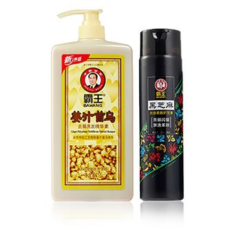 霸王姜汁首乌洗发水生姜控油蓬松头皮去屑止痒生姜洗发露洗头膏女姜汁去屑洗发水1L+黑芝麻亮丽柔顺护发素450g