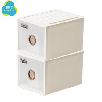 茶花  伯纳抽屉收纳柜 45*35*30cm*2 透明收纳箱 衣服储物柜 塑料收纳盒 家用卧室大号【2只装】