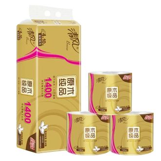 清风  卫生卷纸原木纯品金装系列4层加厚140克卫生纸巾1提10卷母婴可用柔软强韧
