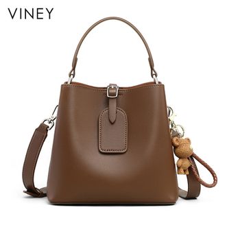 viney  牛皮包包女包高端洋气水桶包轻奢大容量女士单肩斜挎包V91774