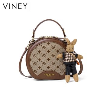 VINEY女款简约多功能单肩斜挎小圆包时尚百搭上班通勤包咖色4299