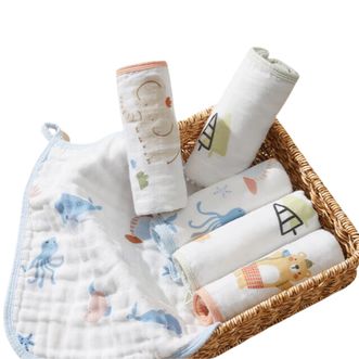 十月结晶  婴儿小方巾6条装印花面巾 漫步森与海6p-30cm*30cm