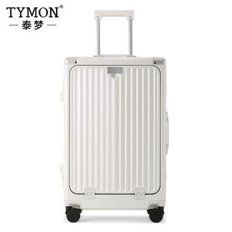 泰梦/TYMON  逐梦T系列行李箱 前开盖多功能铝框双排刹车USB接口杯架拉杆箱 白色 24英寸