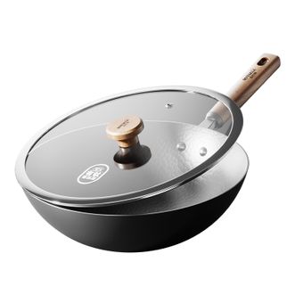 迈巴勒  有钛不粘锅精铁不粘铁锅无涂层家用炒菜锅32cm