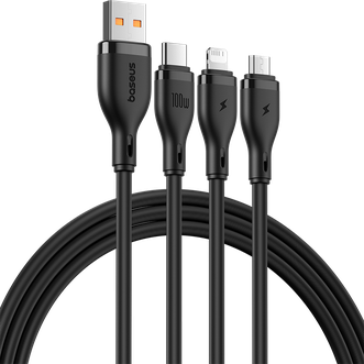 倍思(Baseus)100W/66W一拖三充电线、USB华为快充数据线1.5米