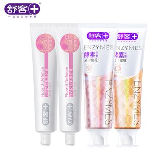 舒客  酵素樱花120g+蜜桃120g+防蛀固齿280g 美白牙齿含氟防蛀清新口气新旧包装随机发
