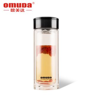 欧美达（OMUDA）  双层水晶玻璃杯男女通用水杯商务杯双层隔热杯带盖便携茶杯女士杯子 OSB825 黑色盖子280ML OSB825